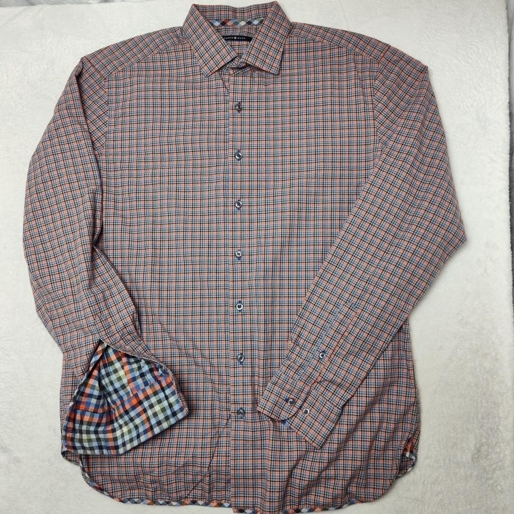 Hammer Made Shirt Mens 17 Orange Plaid Button Up Long Sleeve Cotton Woven - Picture 2 of 12